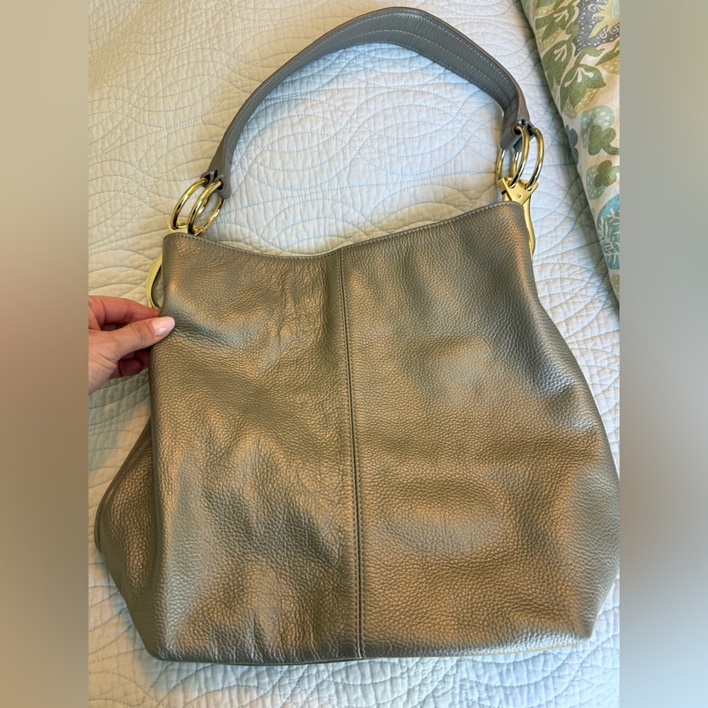 Jean Pierre Pewter Leather Shoulder Bucket Bag